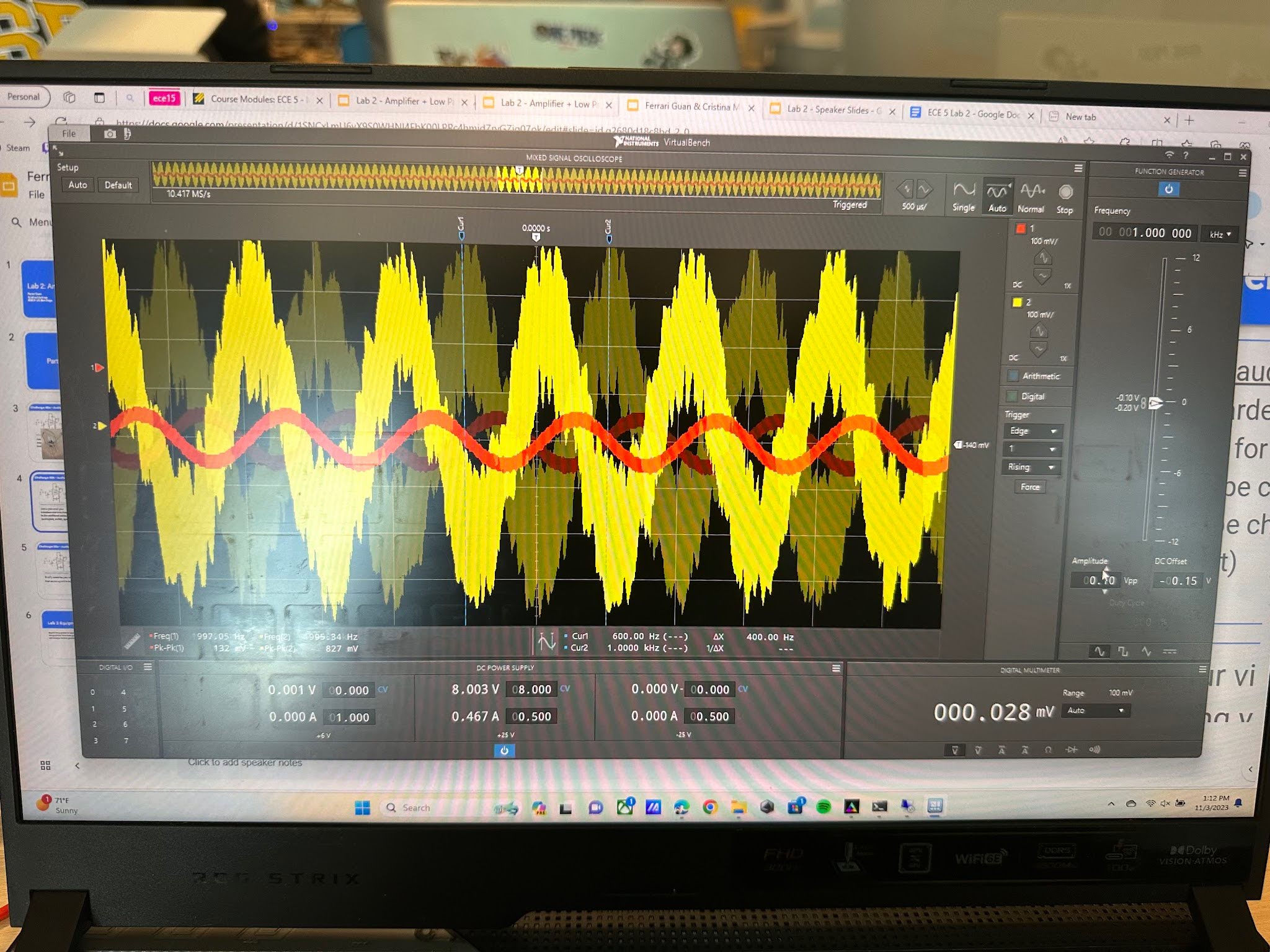 Using the oscilloscope.